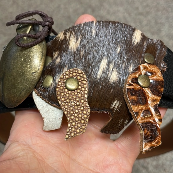 Handmade pig buckle leather belt - Picture 2 of 7